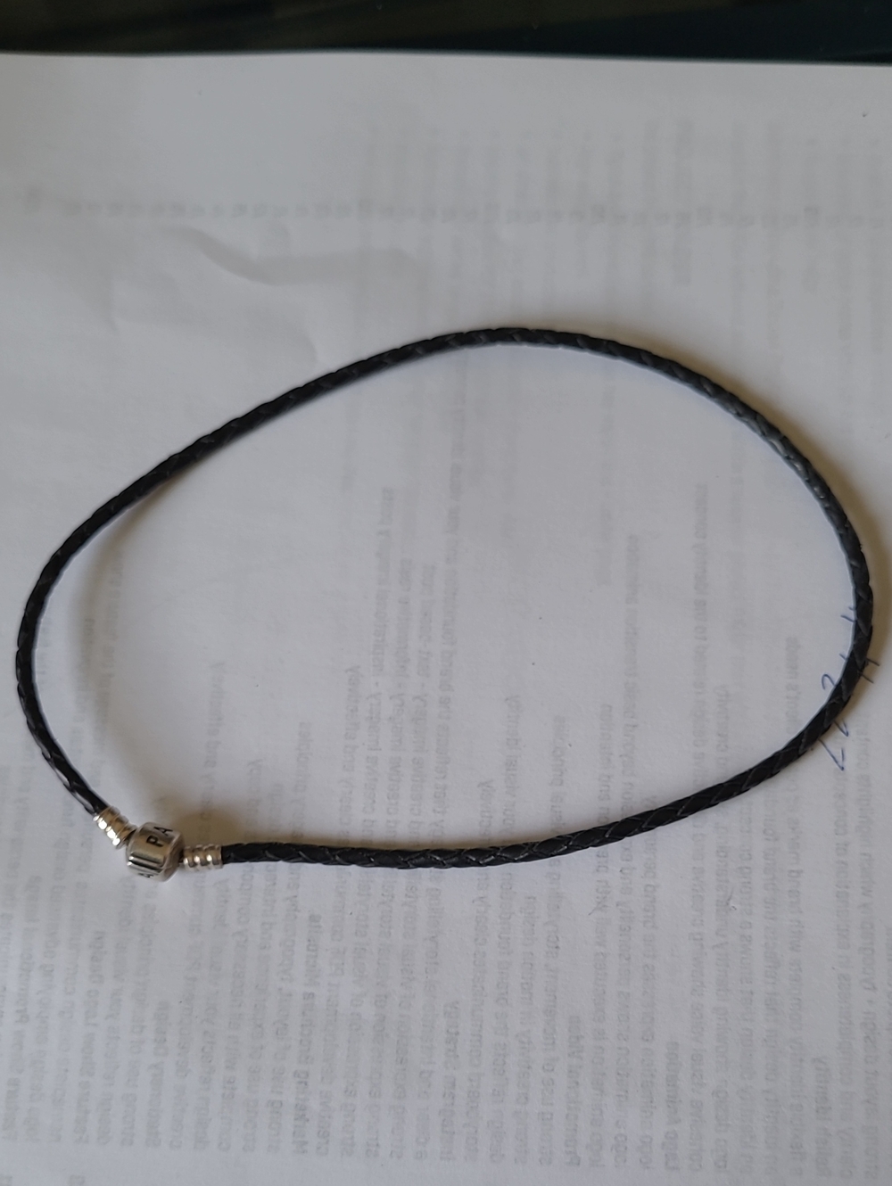 Pandora retired leather rope choker, bracelet, necklace, barrel closure, blacl